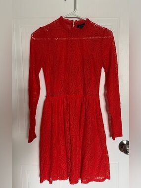 Bardot Vibrant Red Lace Long-Sleeve Dress